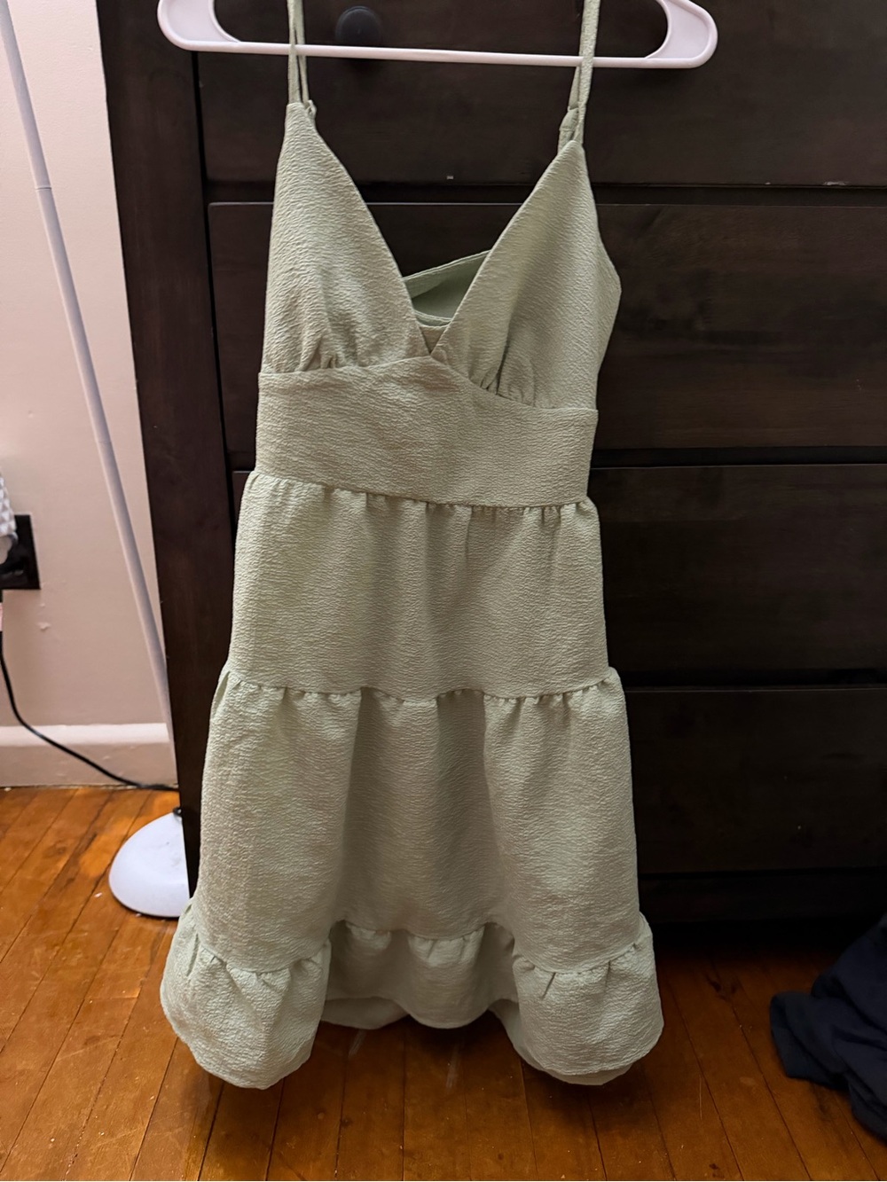 SHEIN Sage Green Tiered Spaghetti Strap Midi Dress